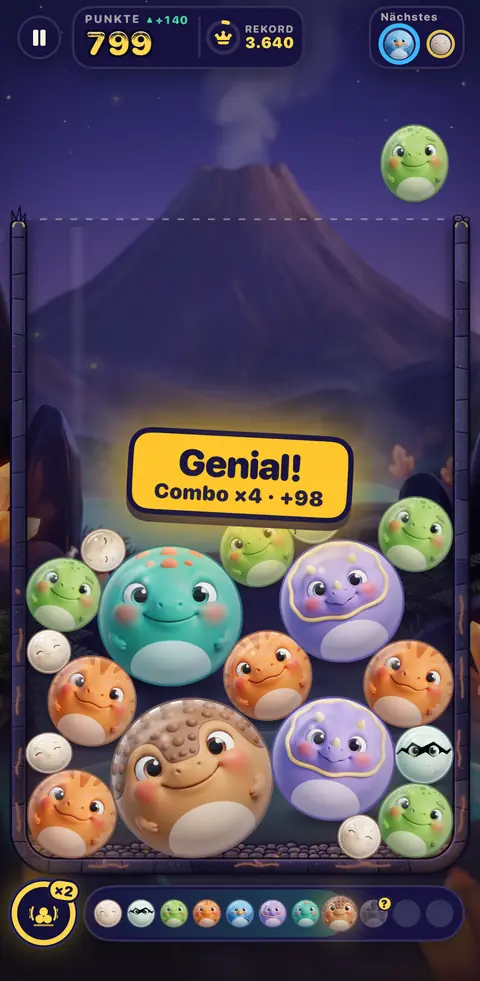 Screenshot: eine laufende Runde, mit einer Combo im Nest