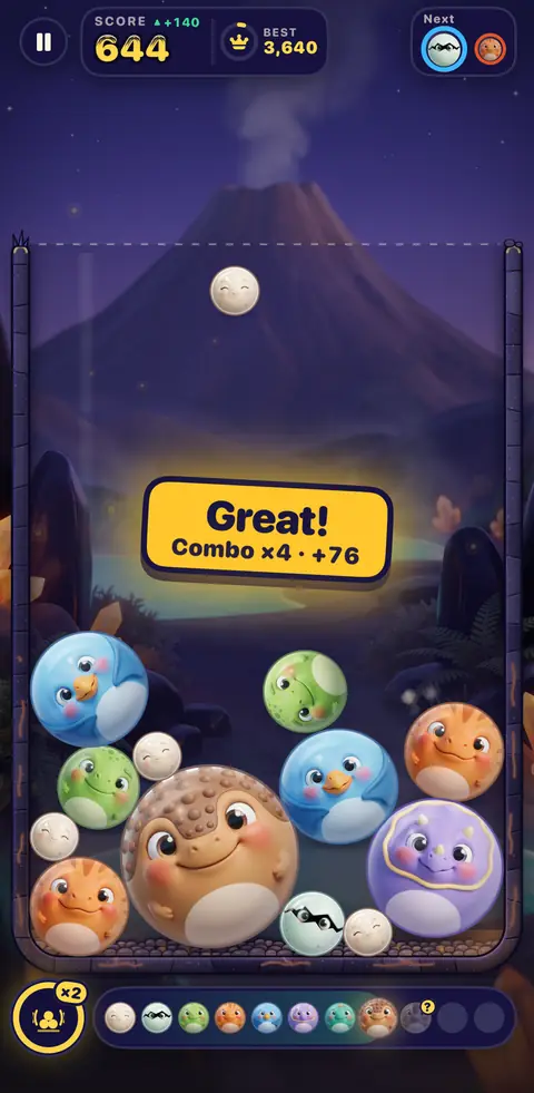 Game screenshot: a run in progress, with a combo in the nest