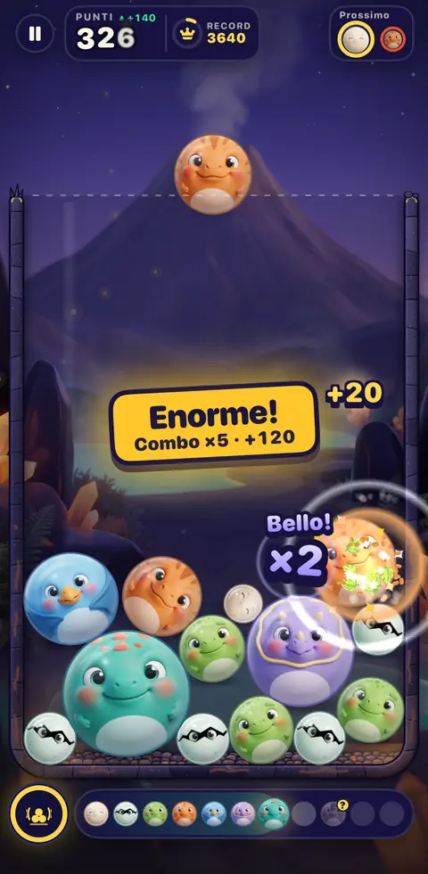 Screenshot del gioco: una partita in corso, con una combo nel nido
