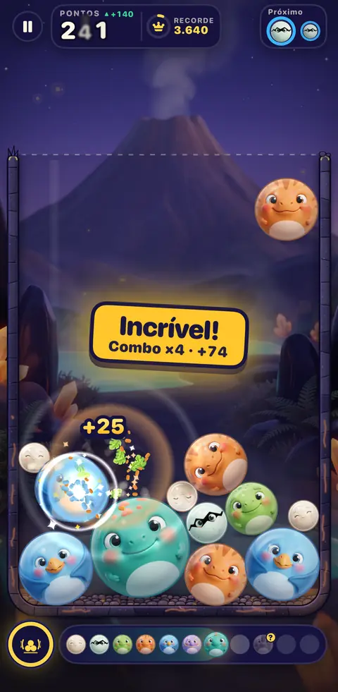 Captura do jogo: uma partida em andamento, com um combo no ninho